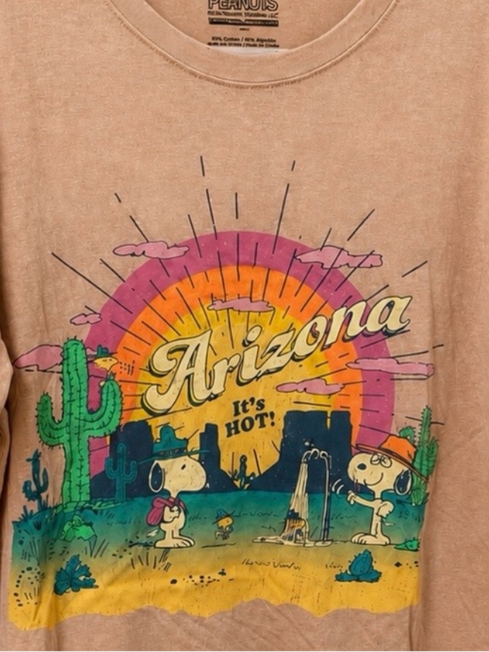 Peanuts Tan Tee with Multicolor Desert Sunset Graphic